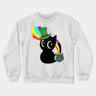 Funny black cat celebrates st patricks day Crewneck Sweatshirt